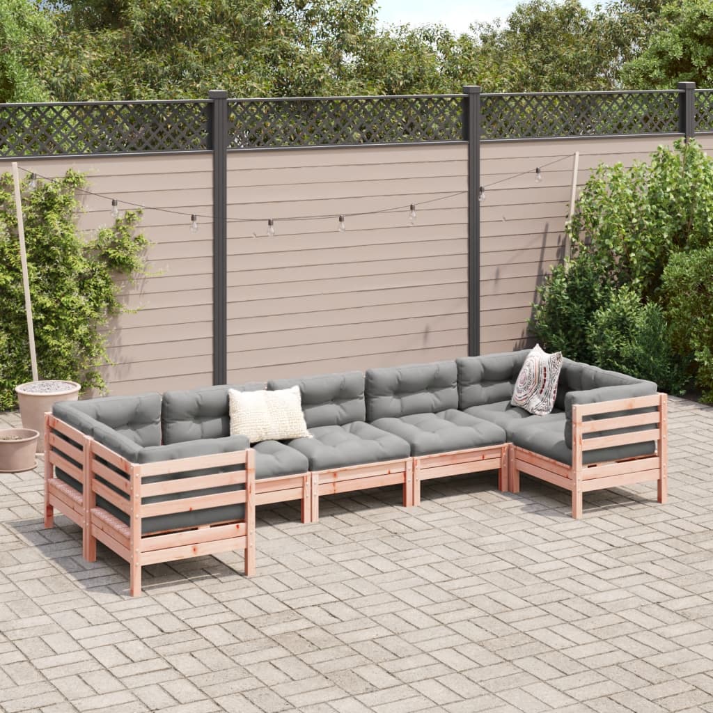 7 Piece Garden Sofa Set with Cushions Solid Wood Douglas Fir