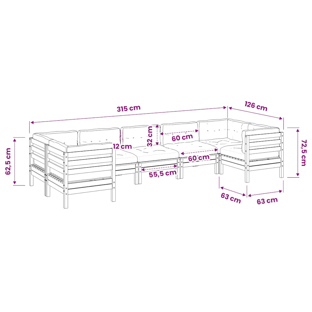 7 Piece Garden Sofa Set with Cushions Solid Wood Douglas Fir
