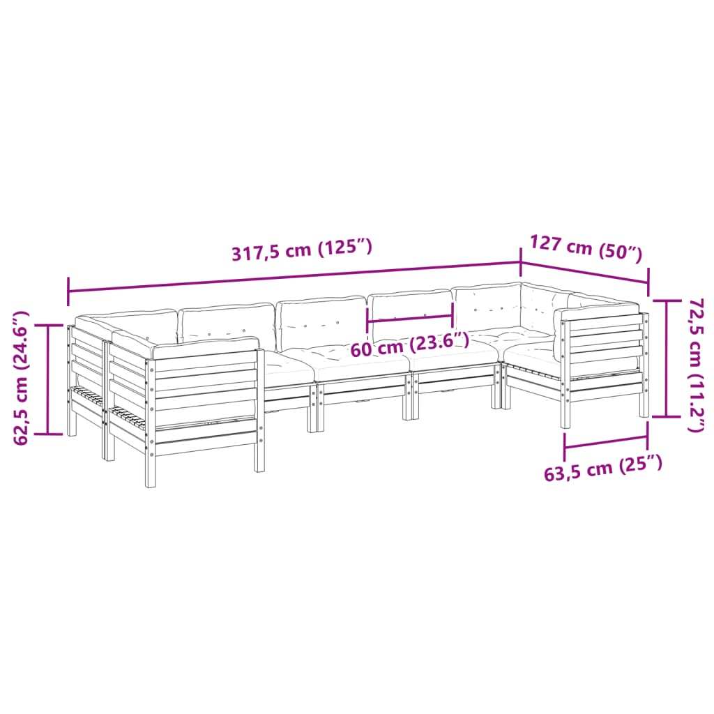 7 Piece Garden Sofa Set with Cushions Solid Wood Douglas Fir