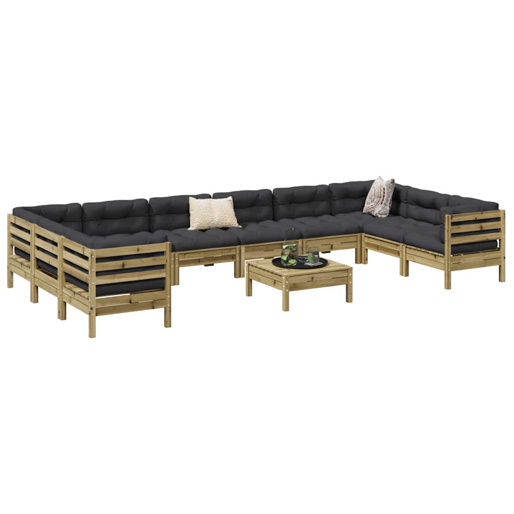 11 Piece Garden Sofa Set with Cushions Impregnated Wood Pine