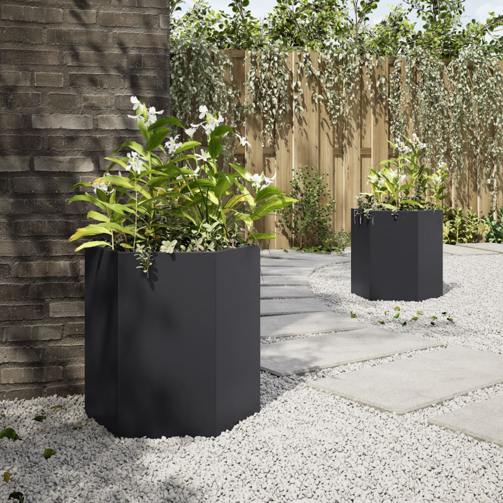 Garden Planters 2 pcs Black Hexagon 46x40x45 cm Steel