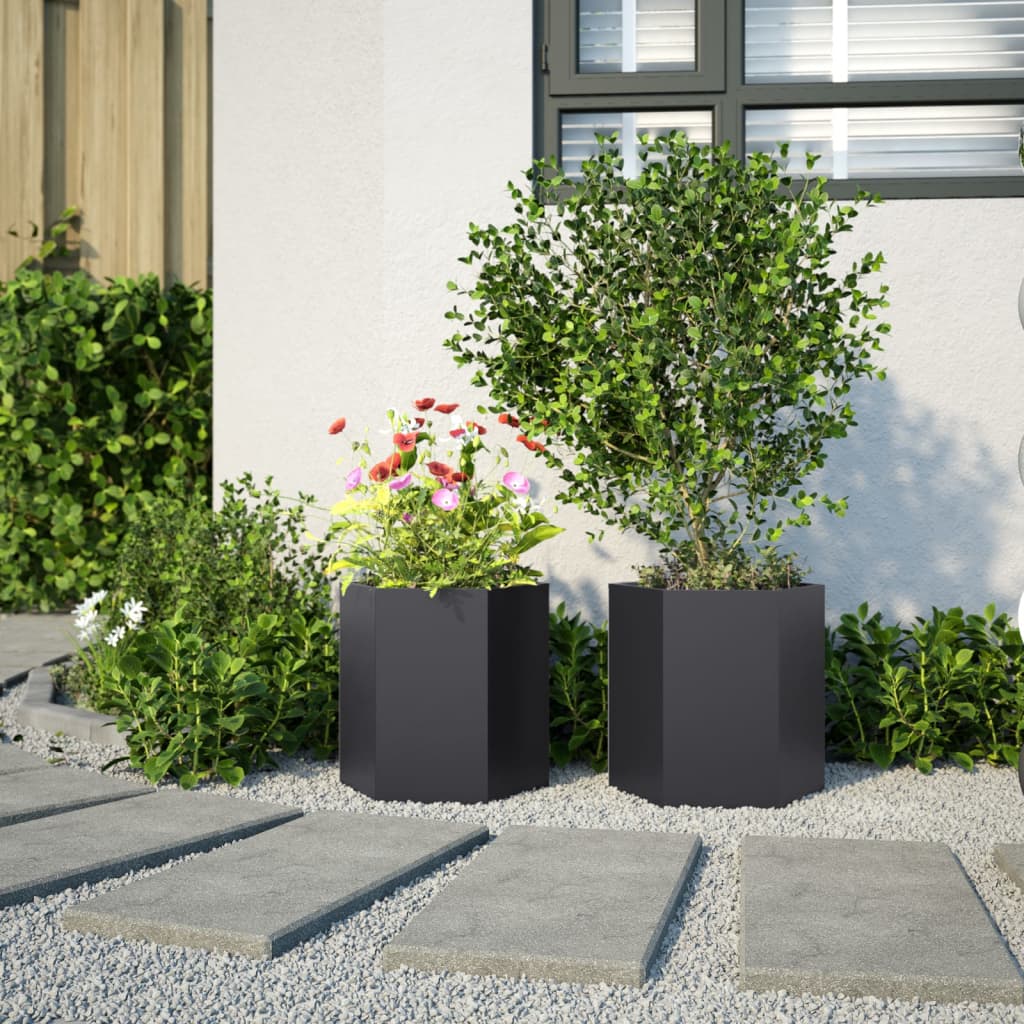 Garden Planters 2 pcs Black Hexagon 46x40x45 cm Steel