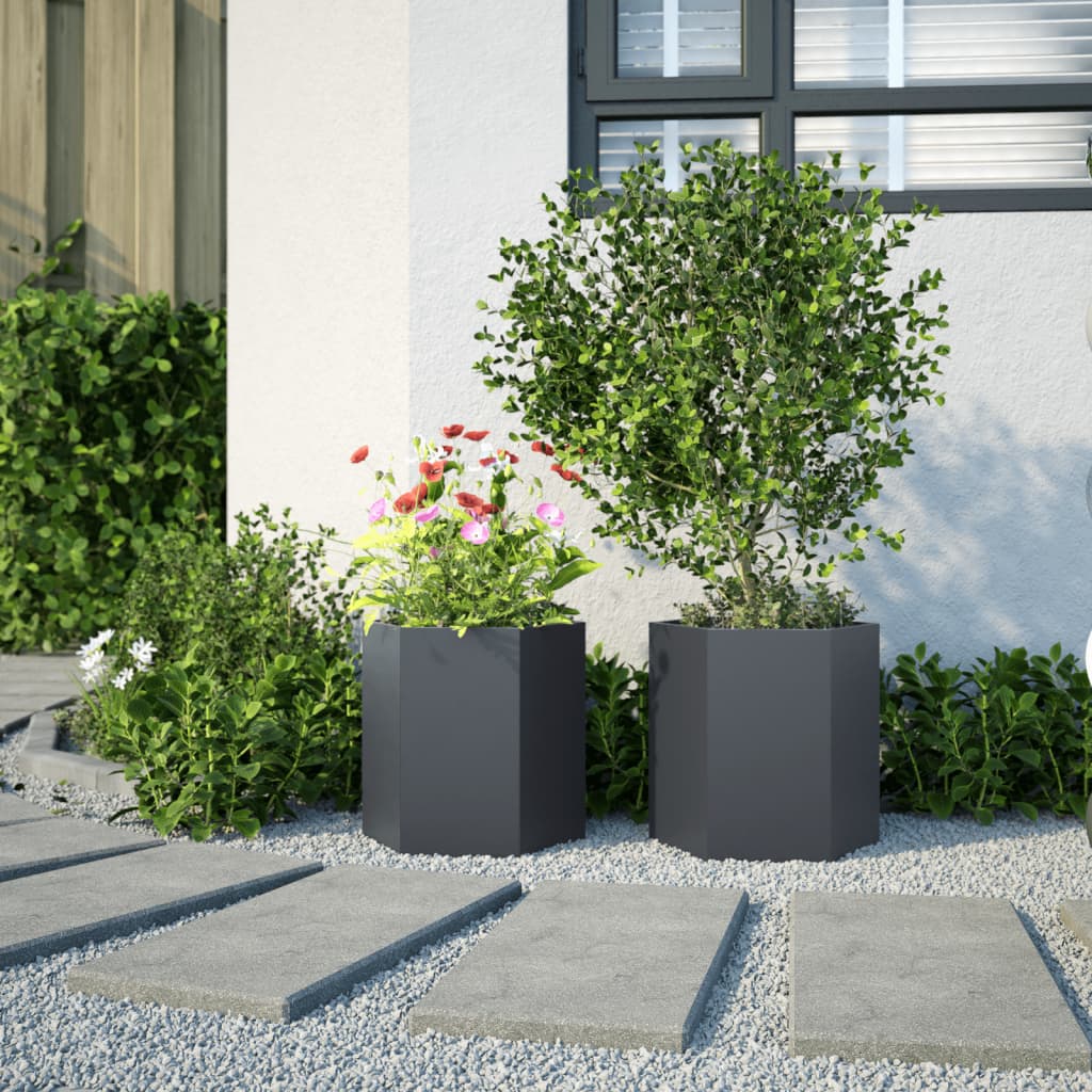 Garden Planters 2 pcs Anthracite Hexagon 46x40x45 cm Steel