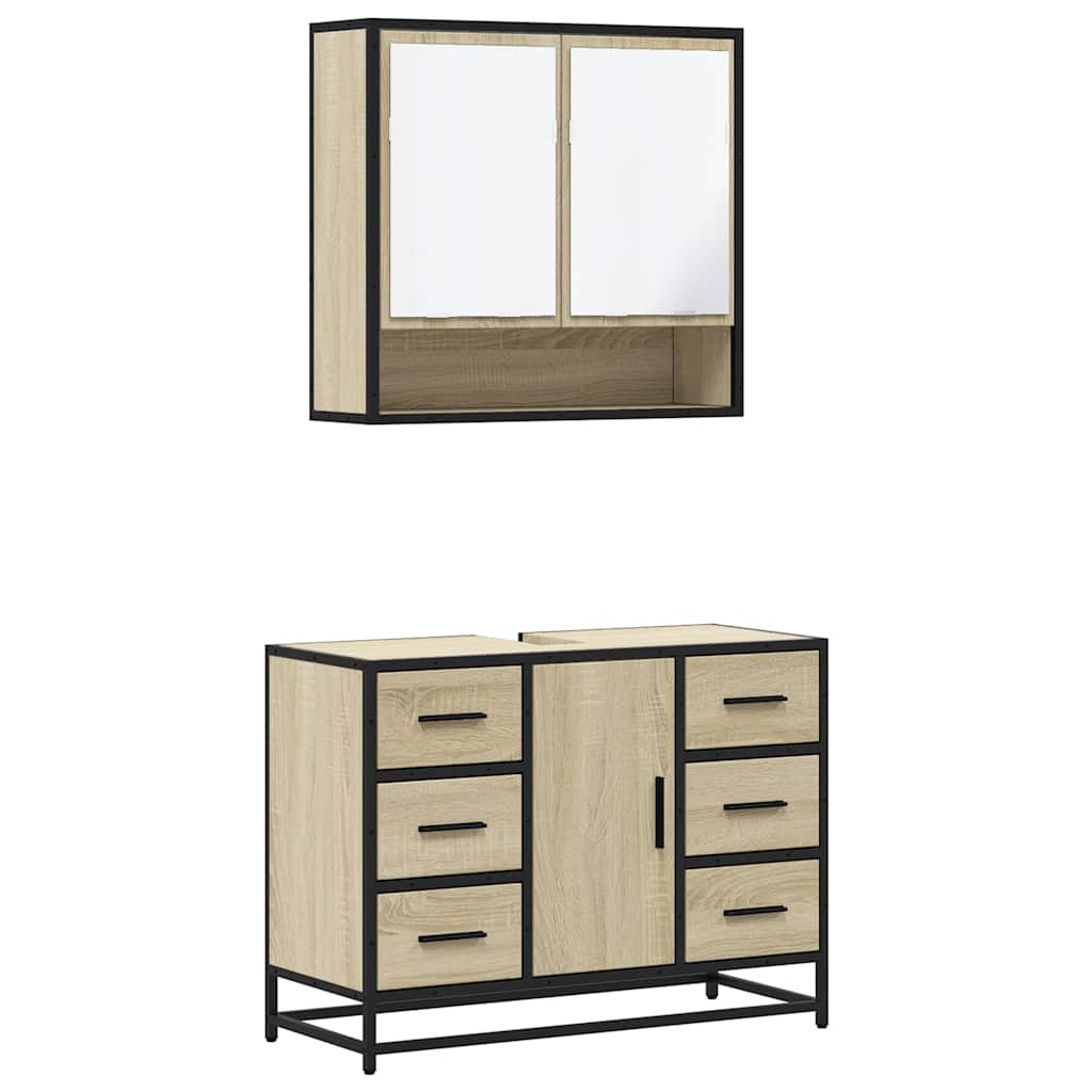 2 Piece Bathroom Furniture Set Sonoma Oak Engineered Wood