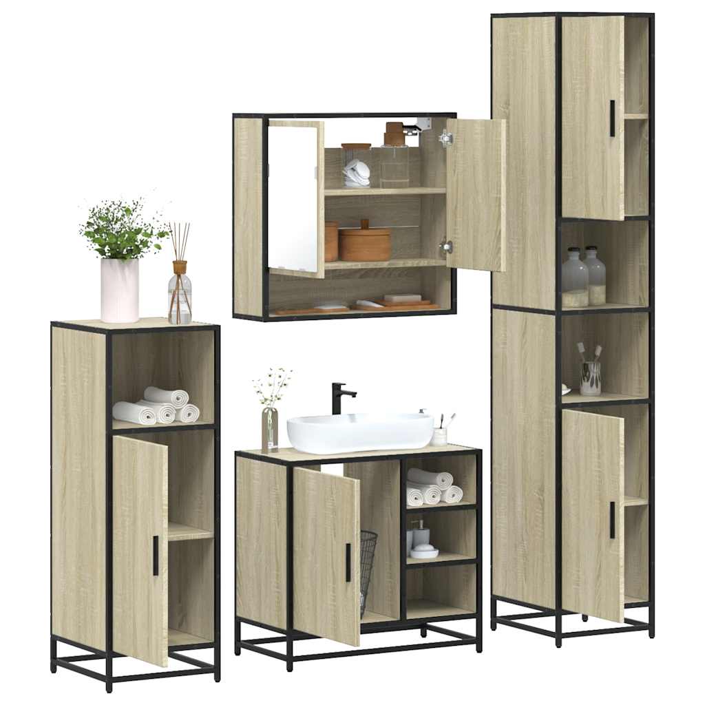 4 Piece Bathroom Furniture Set Sonoma Oak Engineered Wood