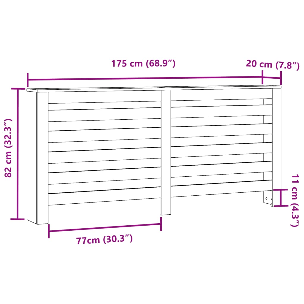 Radiator Cover White 175x20x82 cm Engineered Wood