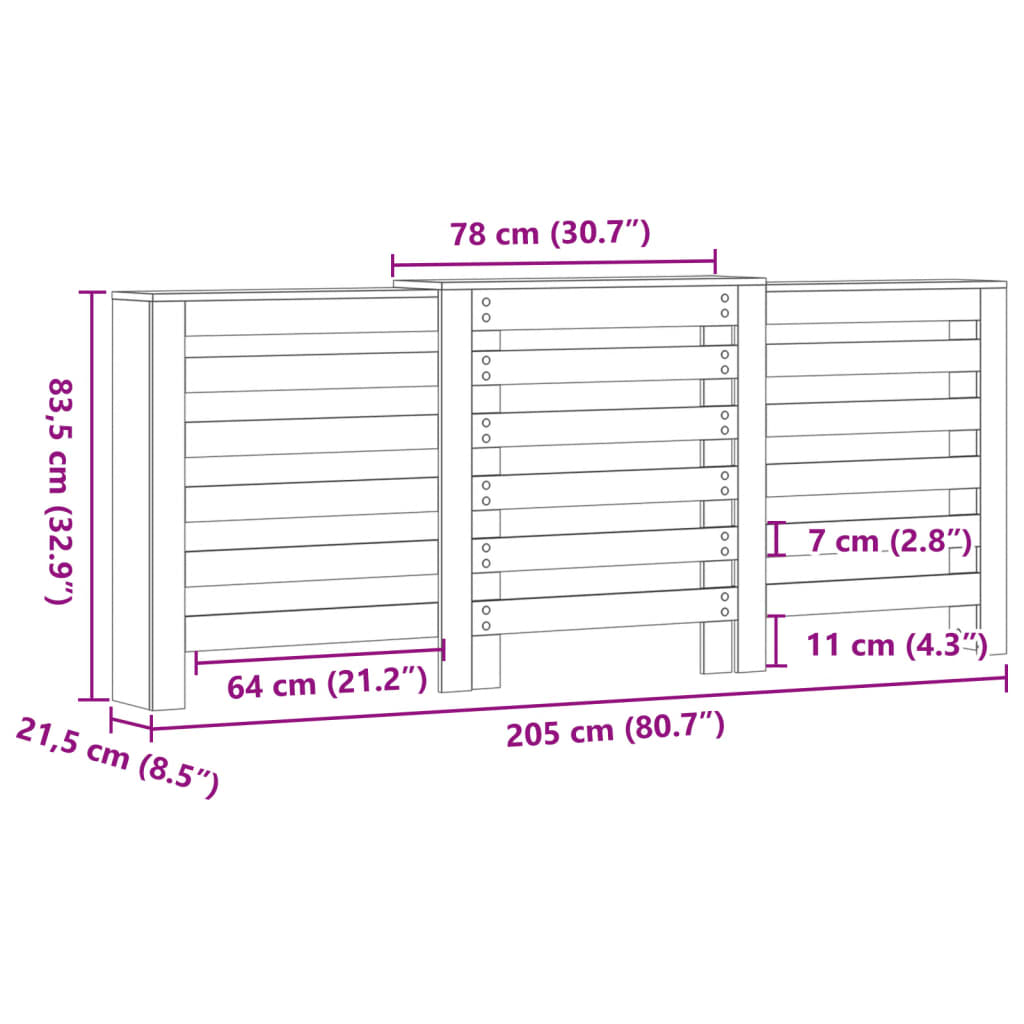 Radiator Cover White 205 x 21,5 x 83,5 cm Engineered Wood