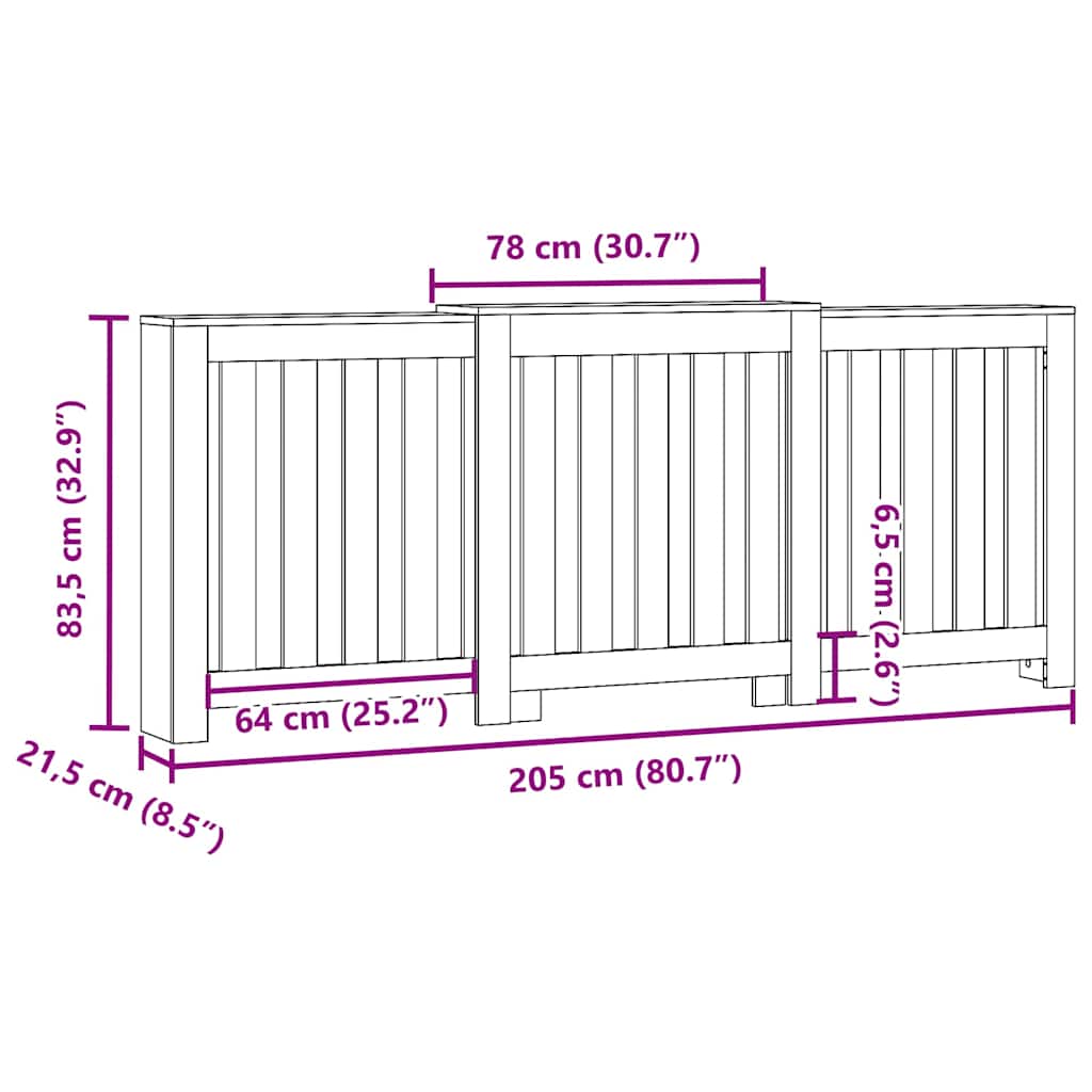 Radiator Cover White 205 x 21,5 x 83,5 cm Engineered Wood