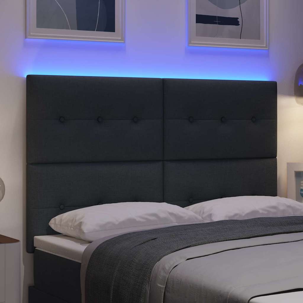 LED Headboard with LED Strip Lights Dark Grey 144 cm Fabric