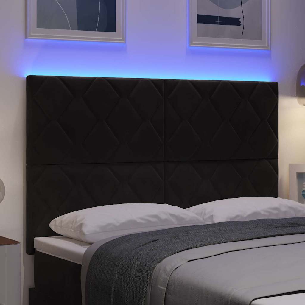 LED Headboard Black 144 cm Velvet