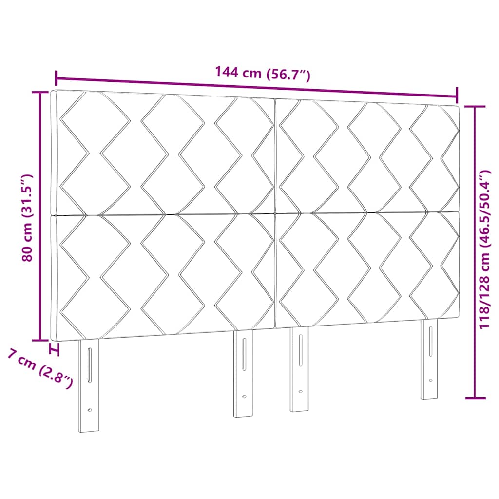 LED Headboard Black 144 cm Velvet