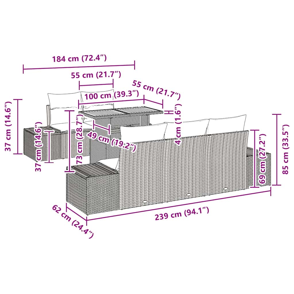Garden Dining Set with Cushion Manual 6 pcs Black and Brown