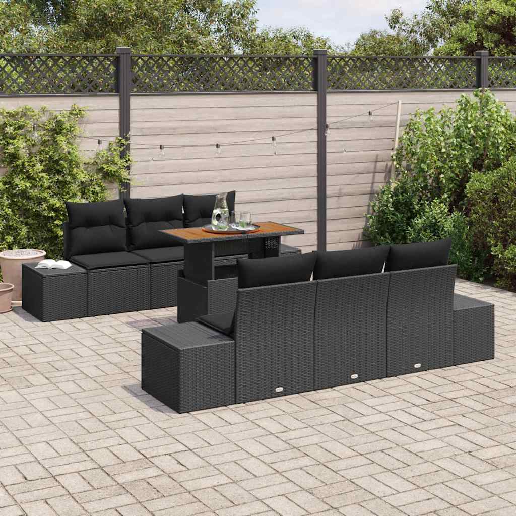 Garden Dining Set with Cushion 7 pcs Black and Brown