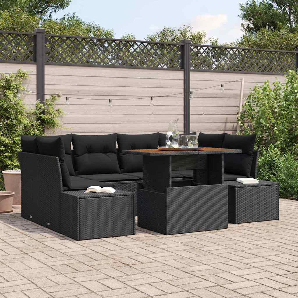 Garden Dining Set with Cushion Manual 7 pcs Black and Brown