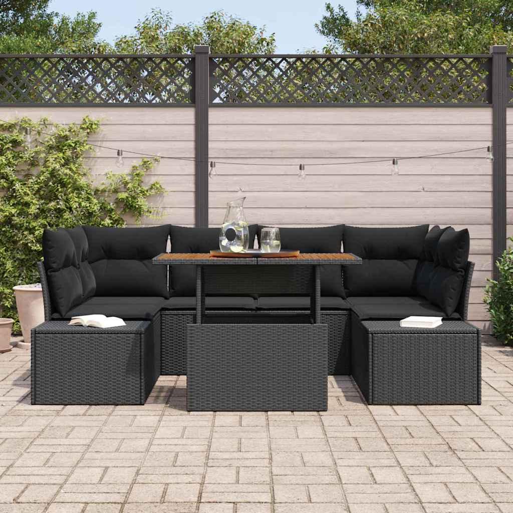 Garden Dining Set with Cushion Manual 7 pcs Black and Brown