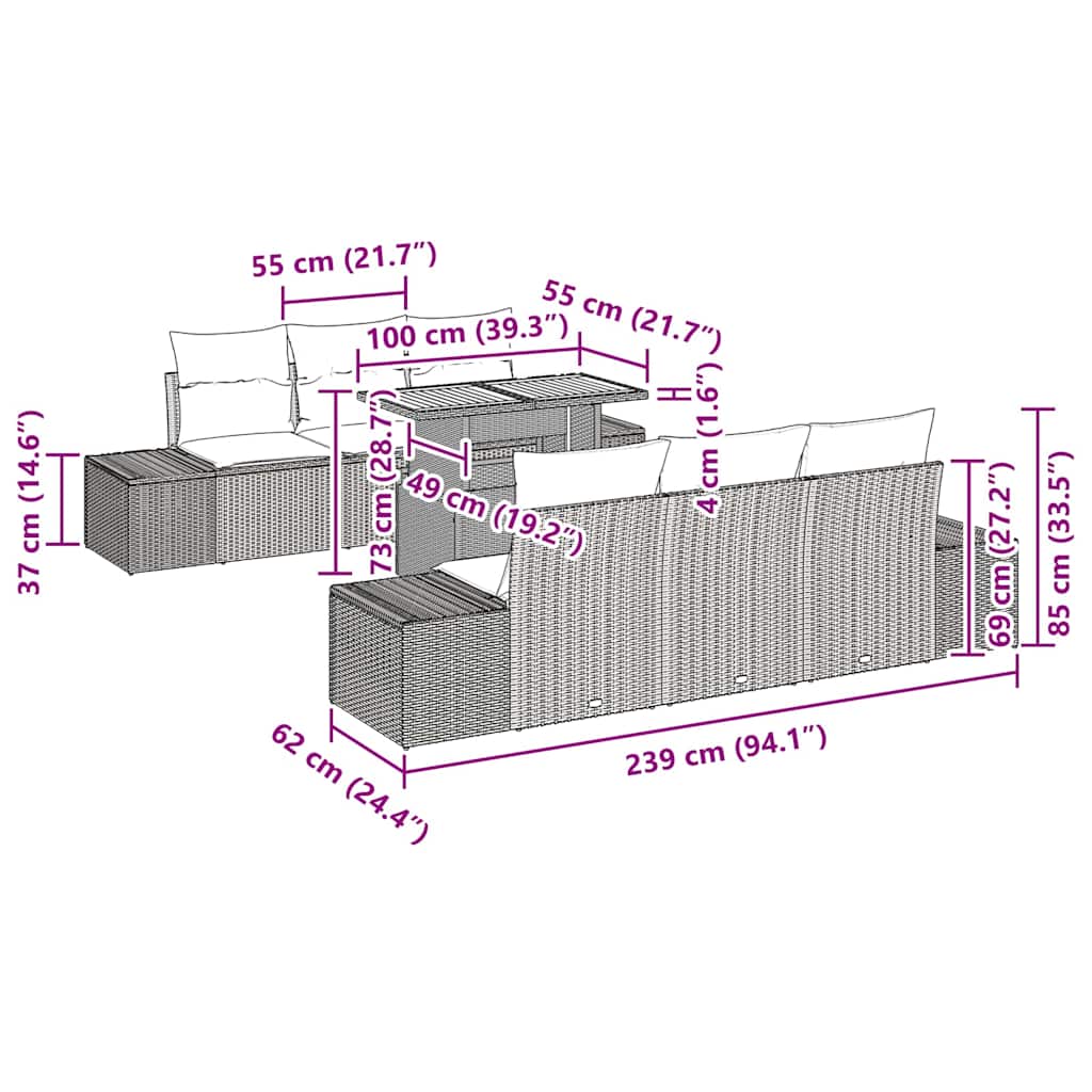 Garden Dining Set with Cushion Manual 8 pcs Black and Brown