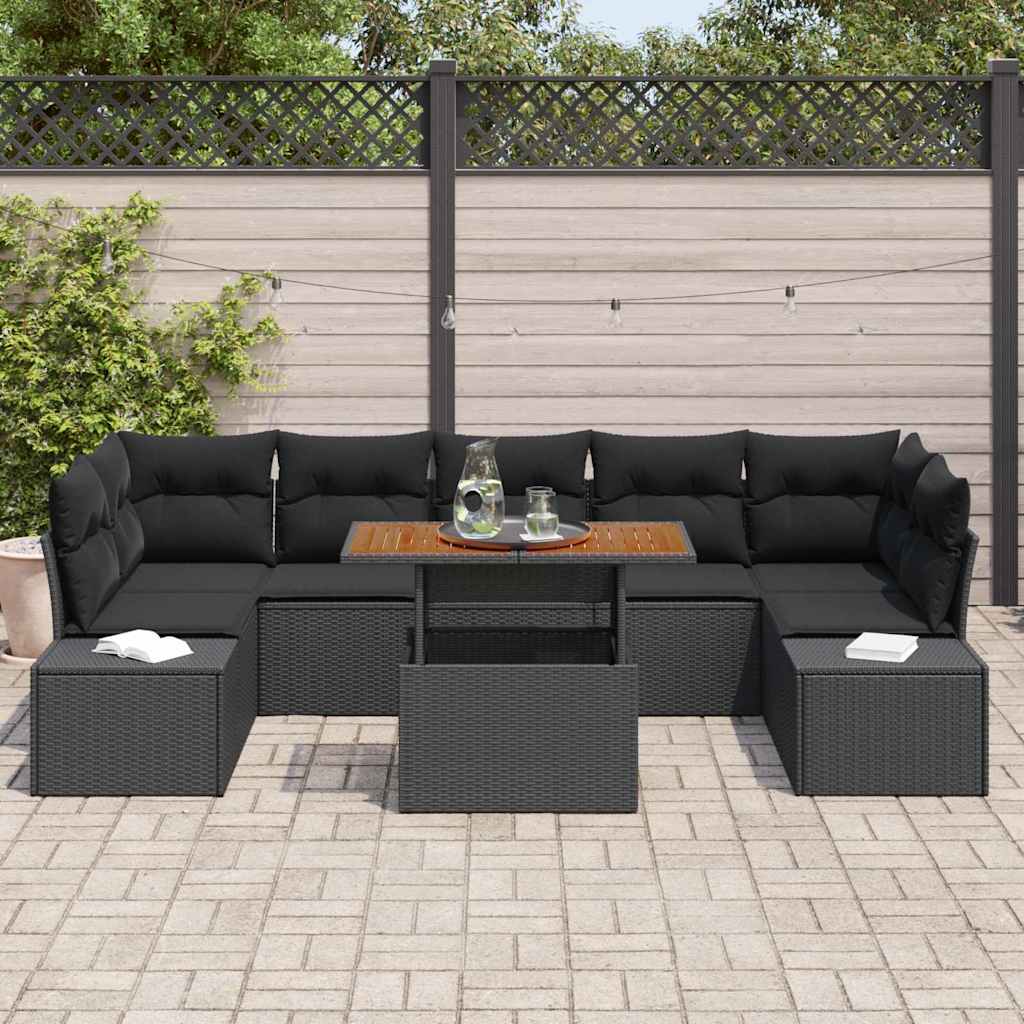 Garden Dining Set with Cushion Manual 8 pcs Black and Brown