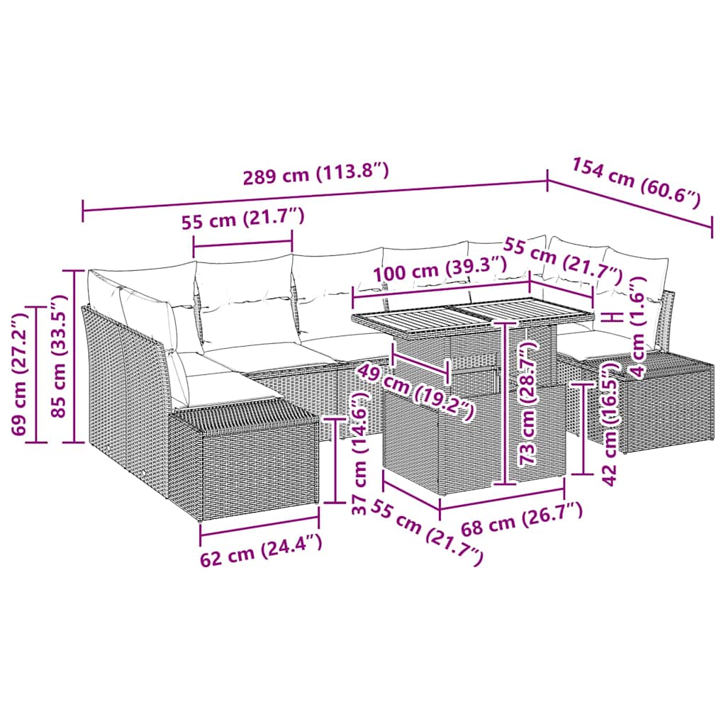Garden Dining Set with Cushion Manual 8 pcs Black and Brown