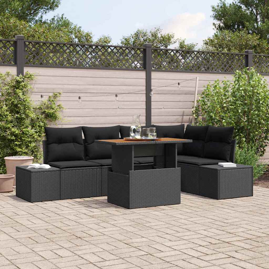 Garden Dining Set with Cushion Manual 6 pcs Black and Brown