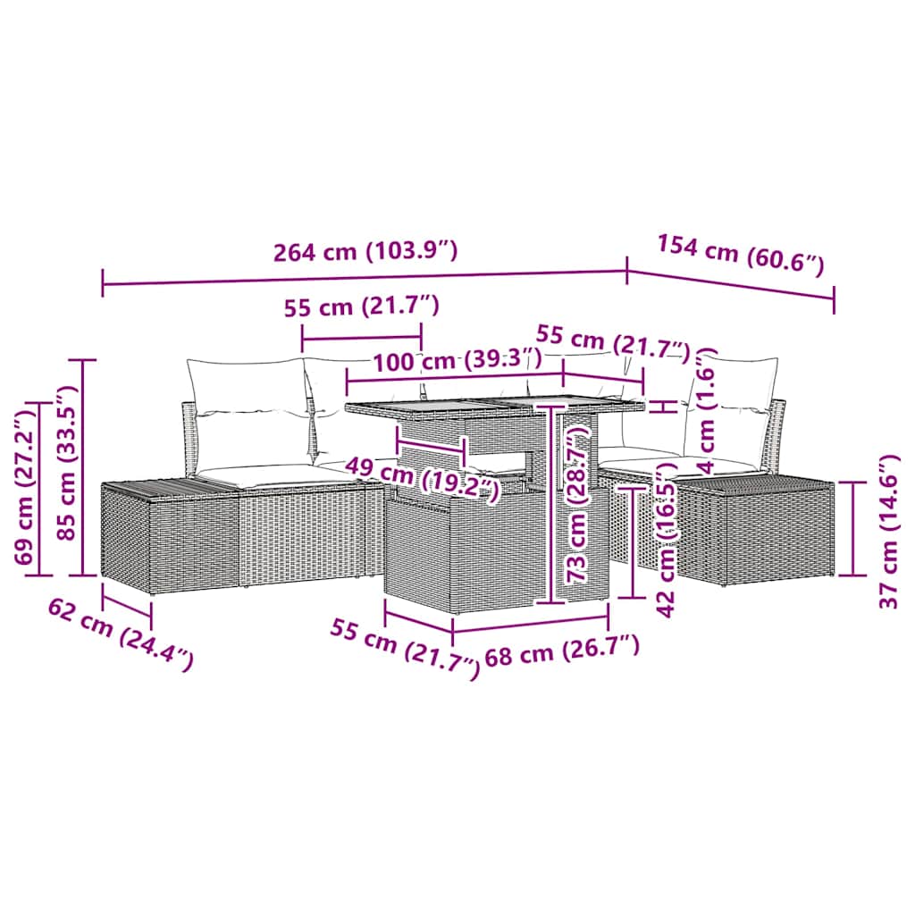 Garden Dining Set with Cushion Manual 6 pcs Black and Brown