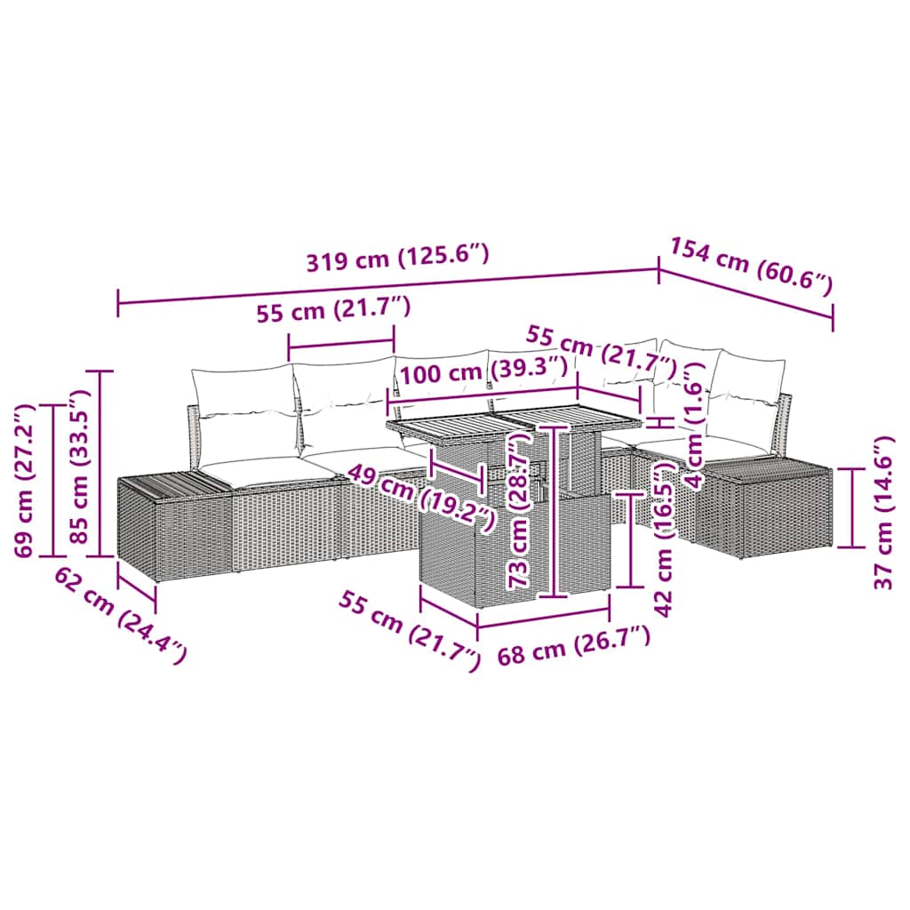 Garden Dining Set with Cushion Manual 7 pcs Black and Brown