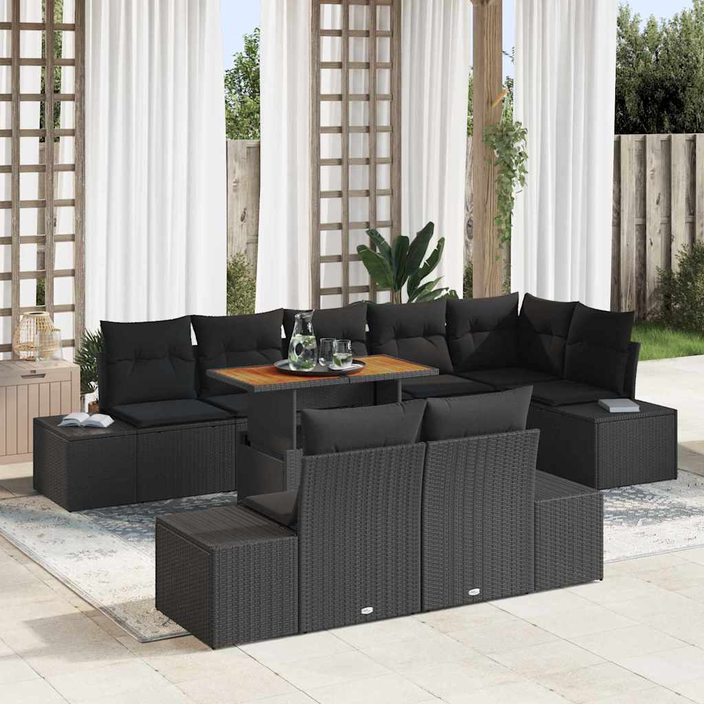 Garden Dining Set with Cushion Manual 9 pcs Black and Brown