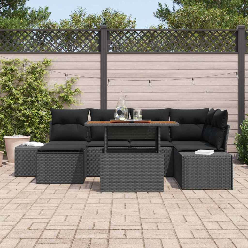 Garden Dining Set with Cushion 7 pcs Black and Brown