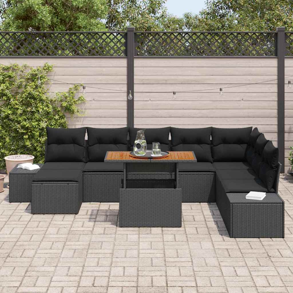 Garden Dining Set with Cushion 9 pcs Black and Brown