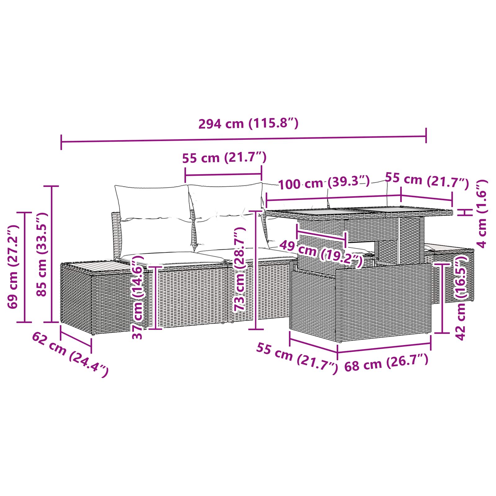 Garden Dining Set with Cushion Manual 5 pcs Black and Brown
