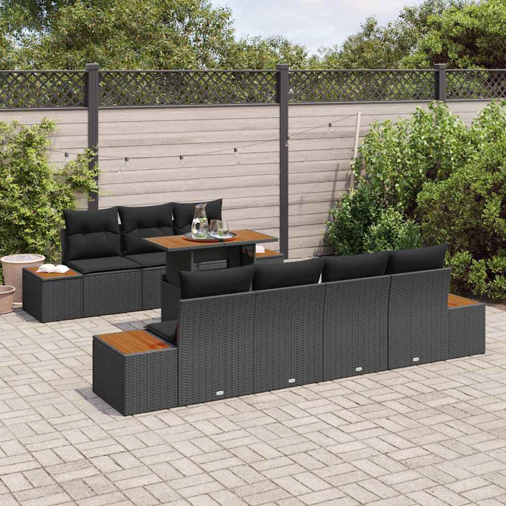 Garden Sofa Set with Cushion 8 pcs Black Poly rattan