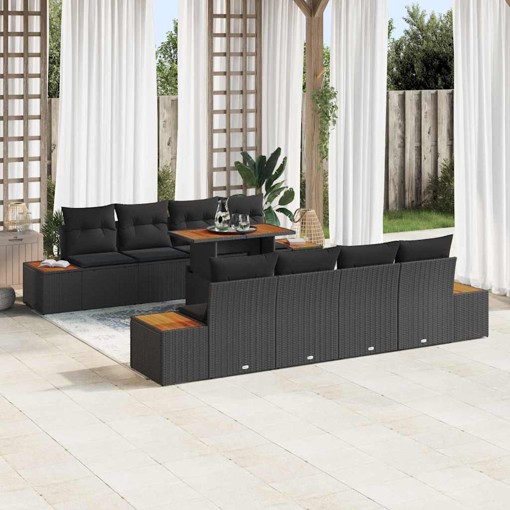 Garden Dining Set with Cushion Manual 9 pcs Black and Brown