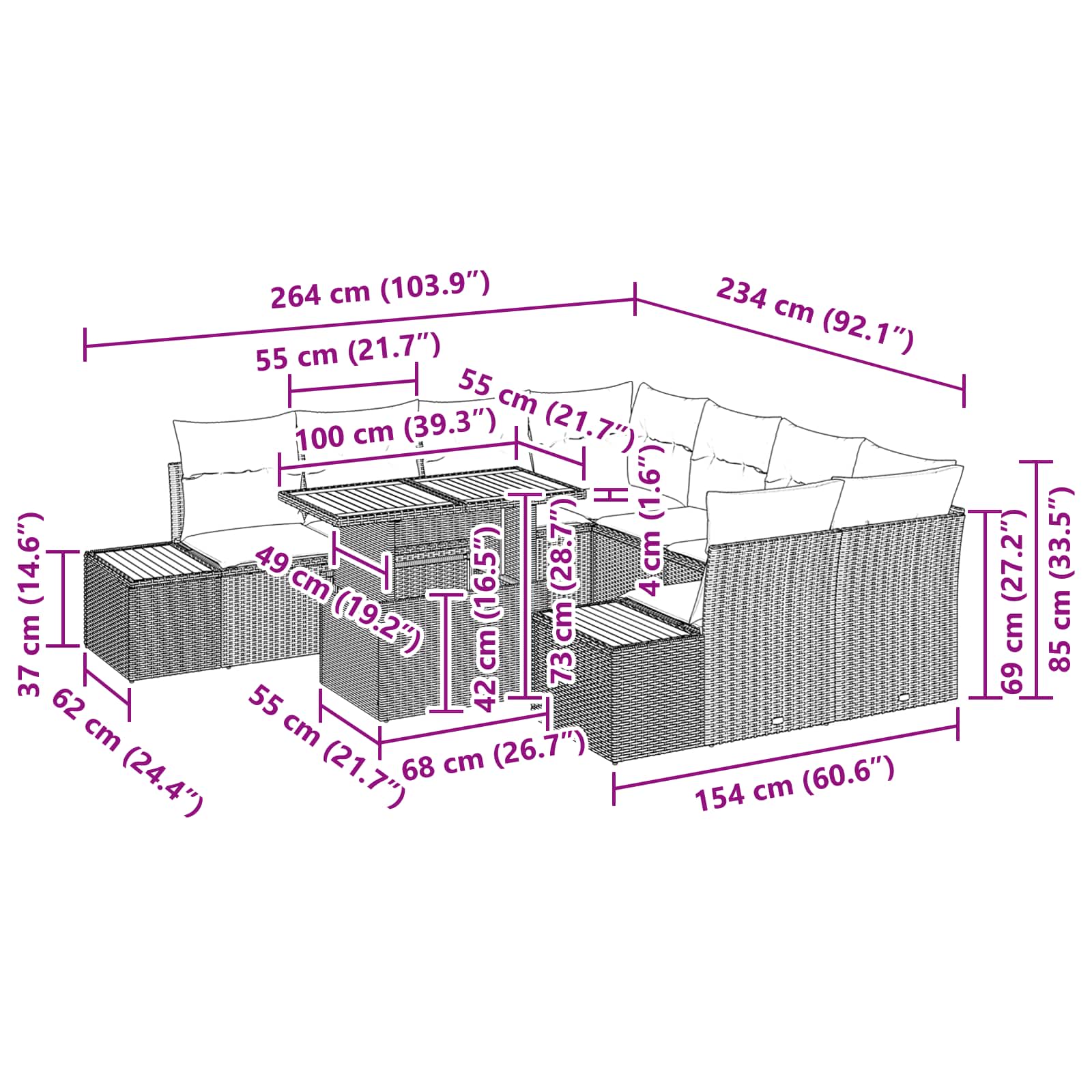 Garden Dining Set with Cushion Manual 9 pcs Black and Brown