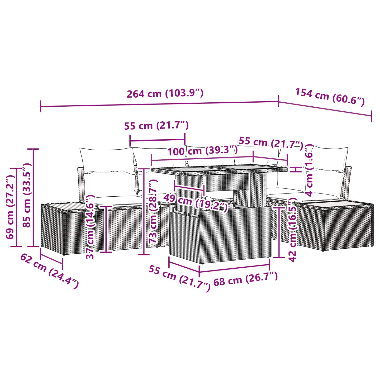 Garden Dining Set with Cushion Manual 6 pcs Black and Brown