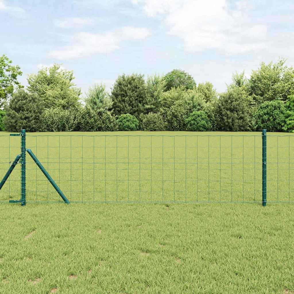 Fence with Posts Green 0.8 x 25 m Steel