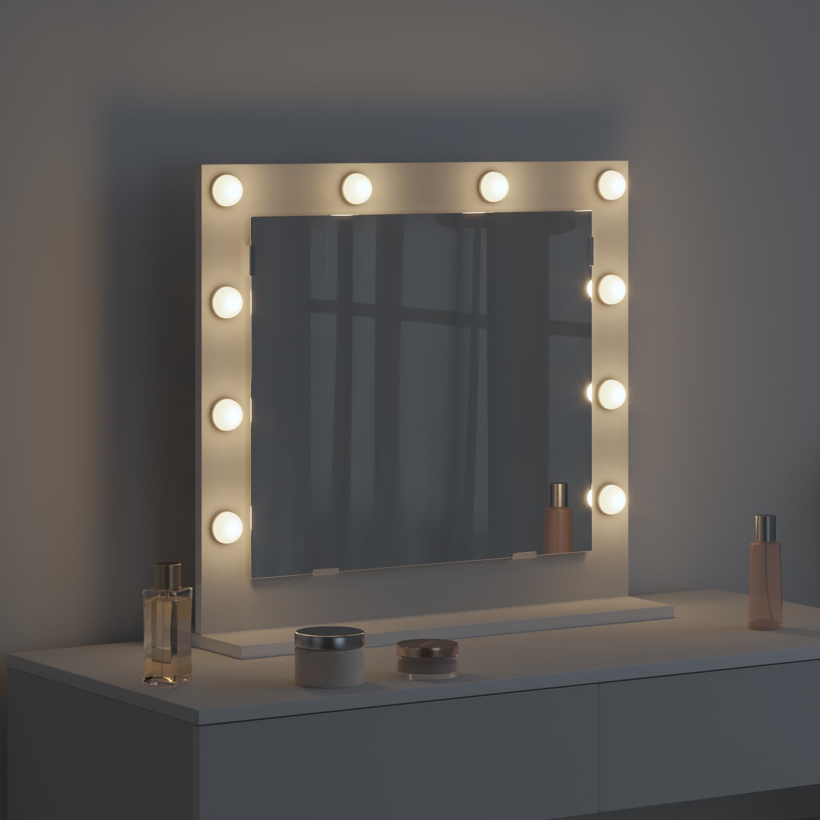 Vanity Mirror White 60 x 55 x 18 cm Glass and Engineered wood