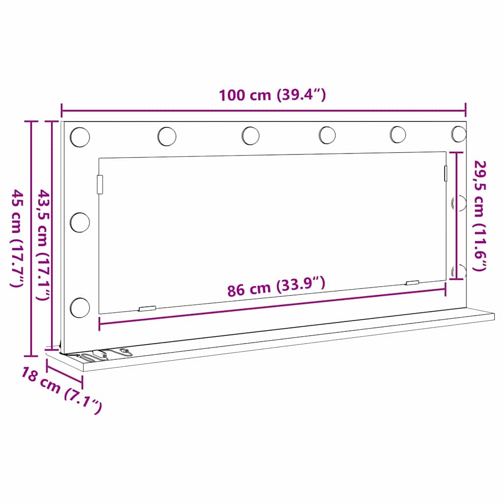 Vanity Mirror White 100 x 45 x 18 cm Glass and Engineered wood