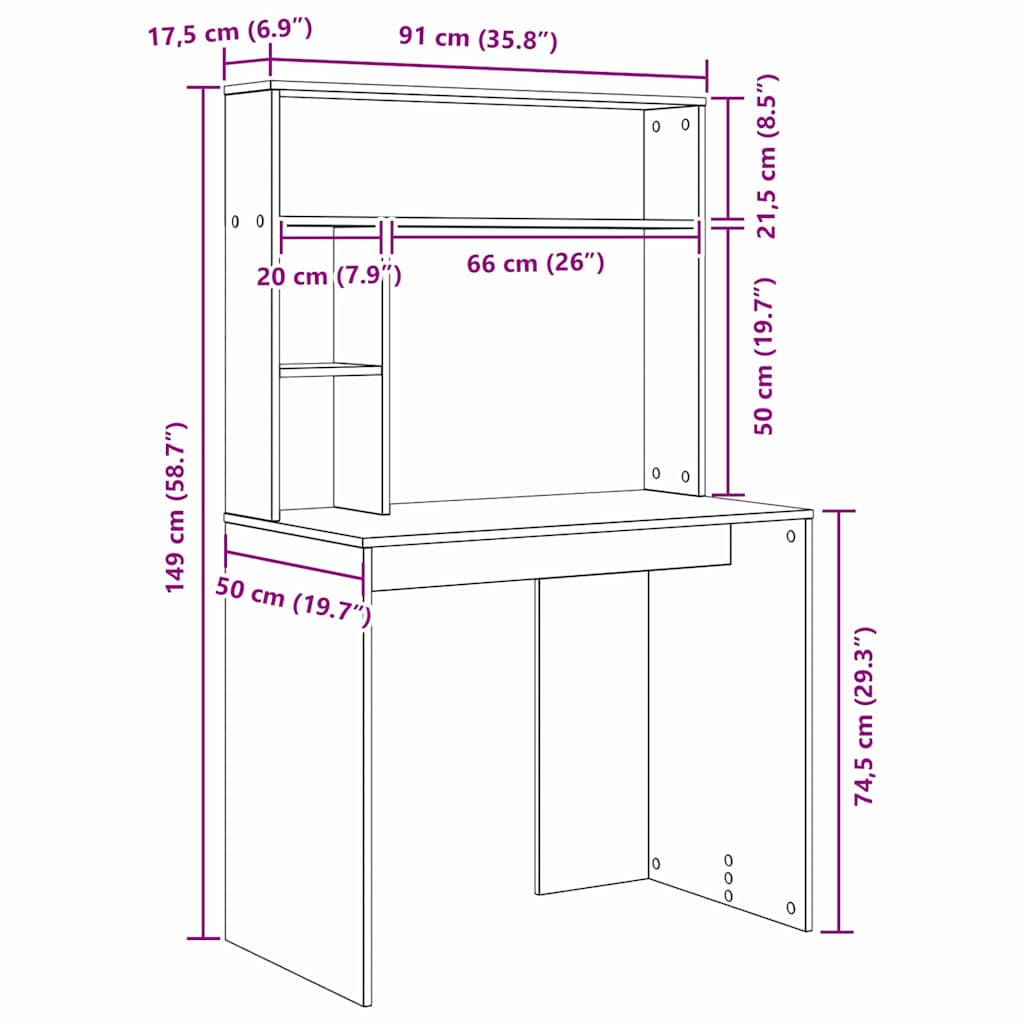 Desk with Shelf White 91 x 50 x 149 cm Engineered Wood