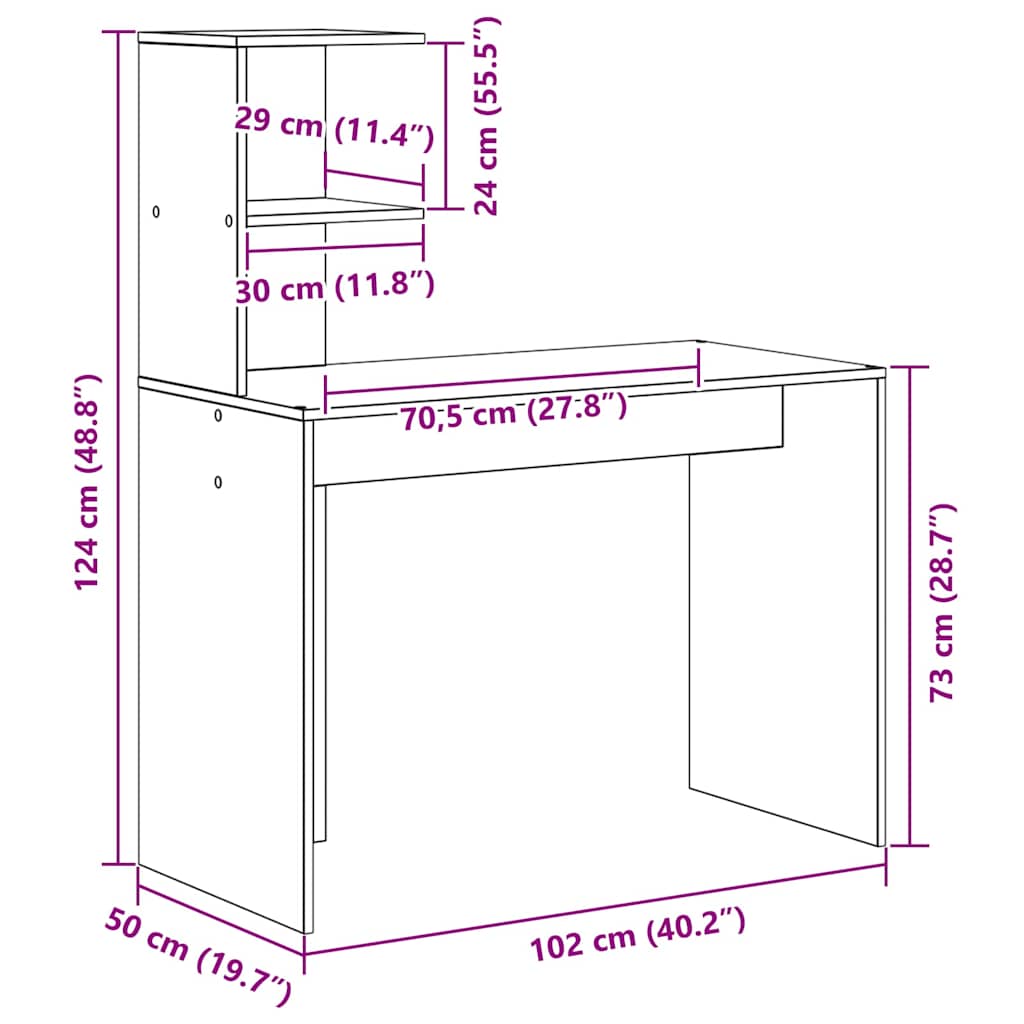 Desk White 102 x 50 x 124 cm Engineered Wood