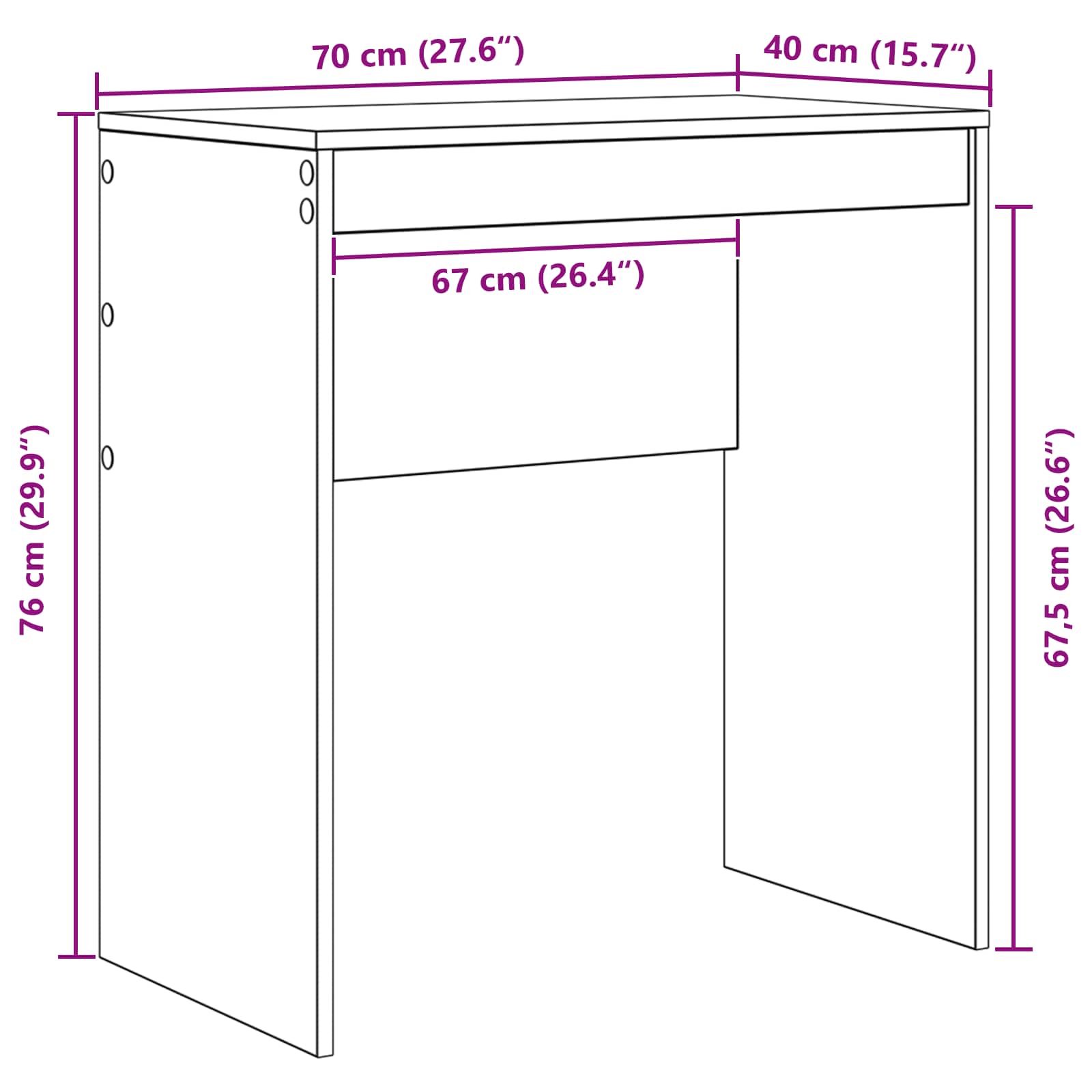 Desk White 70 x 40 x 76 cm