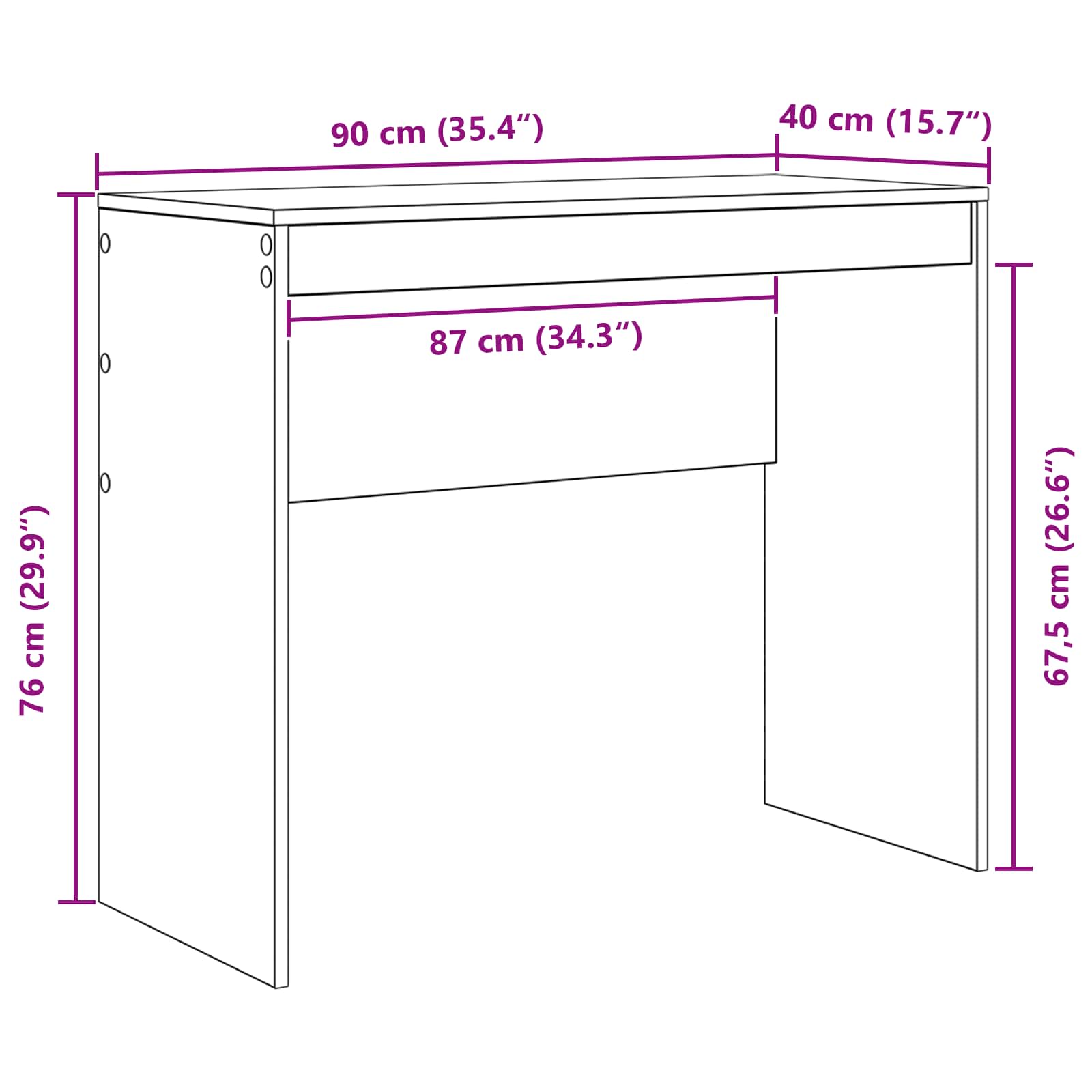 Desk White 90 x 40 x 76 cm