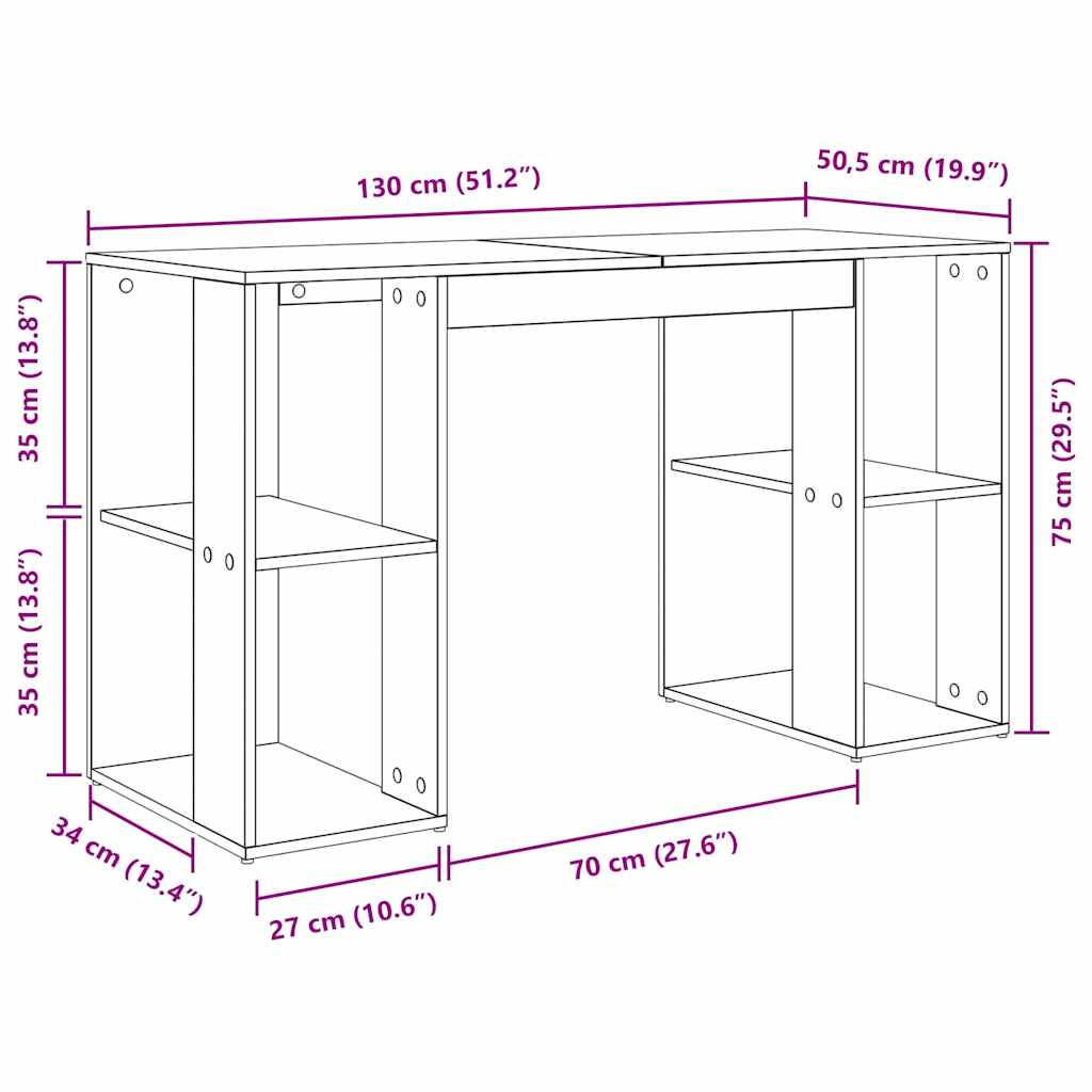 Desk White Engineered Wood 130 x 50.5 x 75 cm