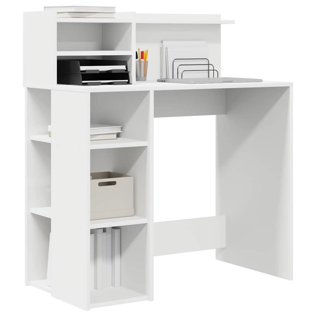 Desk with Shelf White 90 x 48 x 101,5 cm Engineered Wood