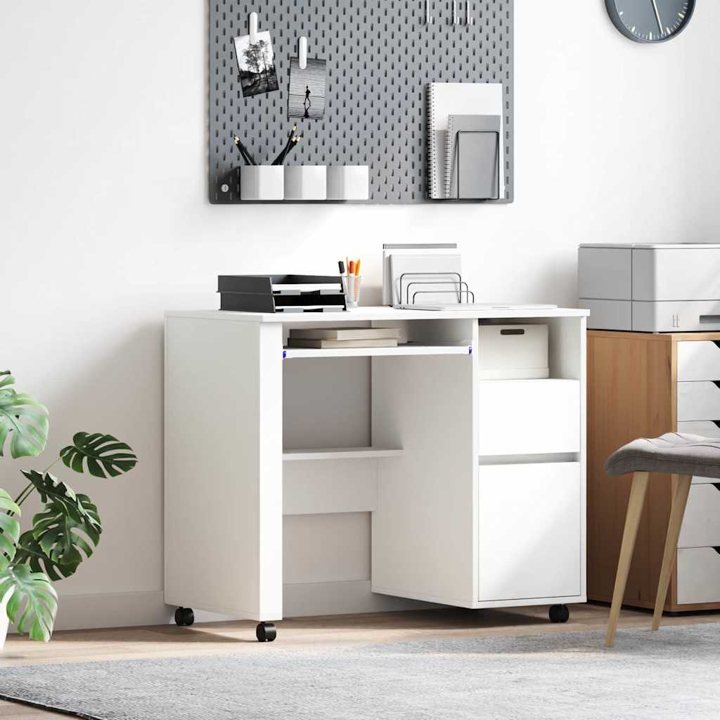 Desk with Wheels White Engineered Wood 91 x 50 x 77 cm