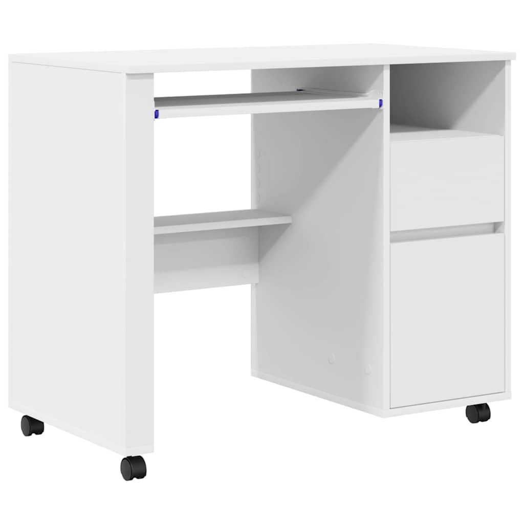 Desk with Wheels White 91 x 50 x 77 cm Engineered Wood
