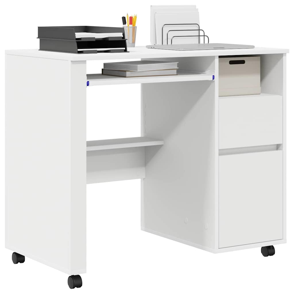 Desk with Wheels White Engineered Wood 91 x 50 x 77 cm