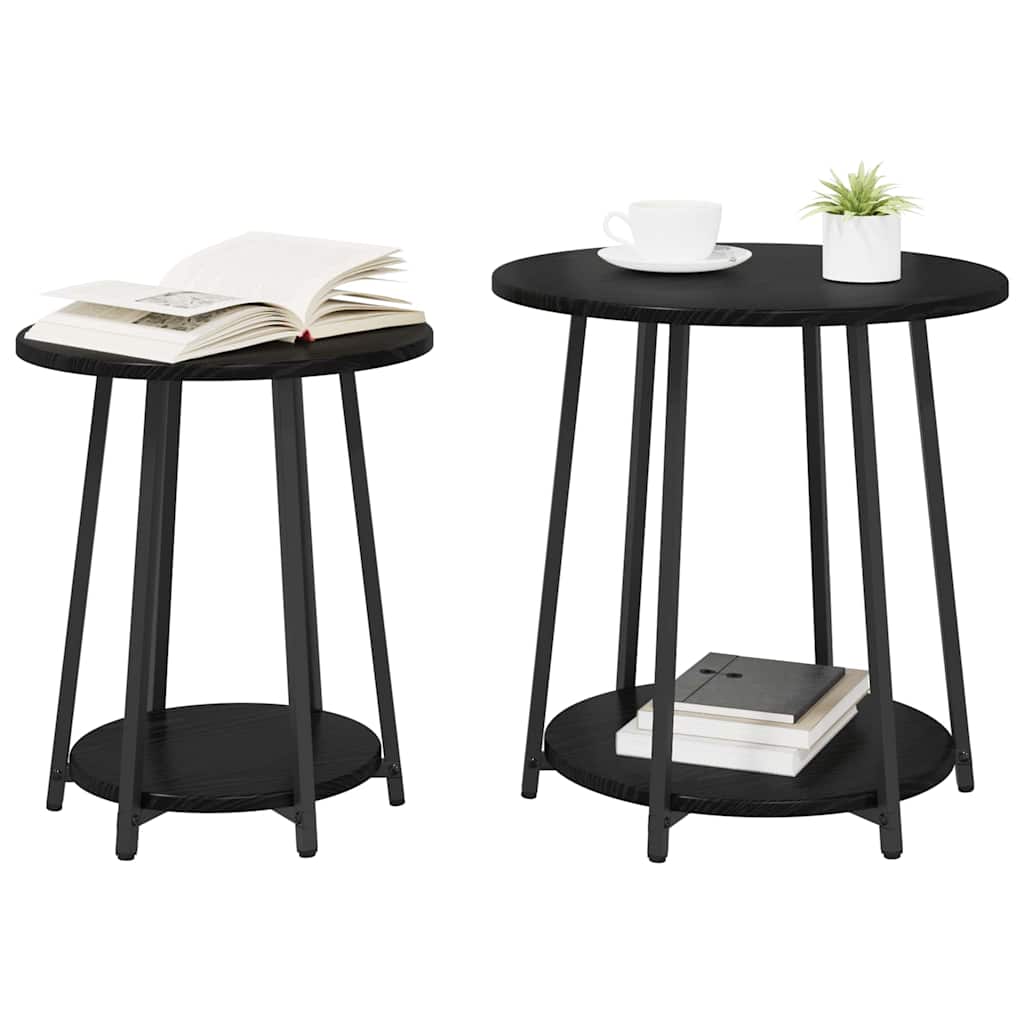 Side Table Set with Shelf 2 pcs Black Oak