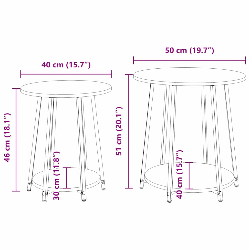 Side Table Set with Shelf 2 pcs Black Oak