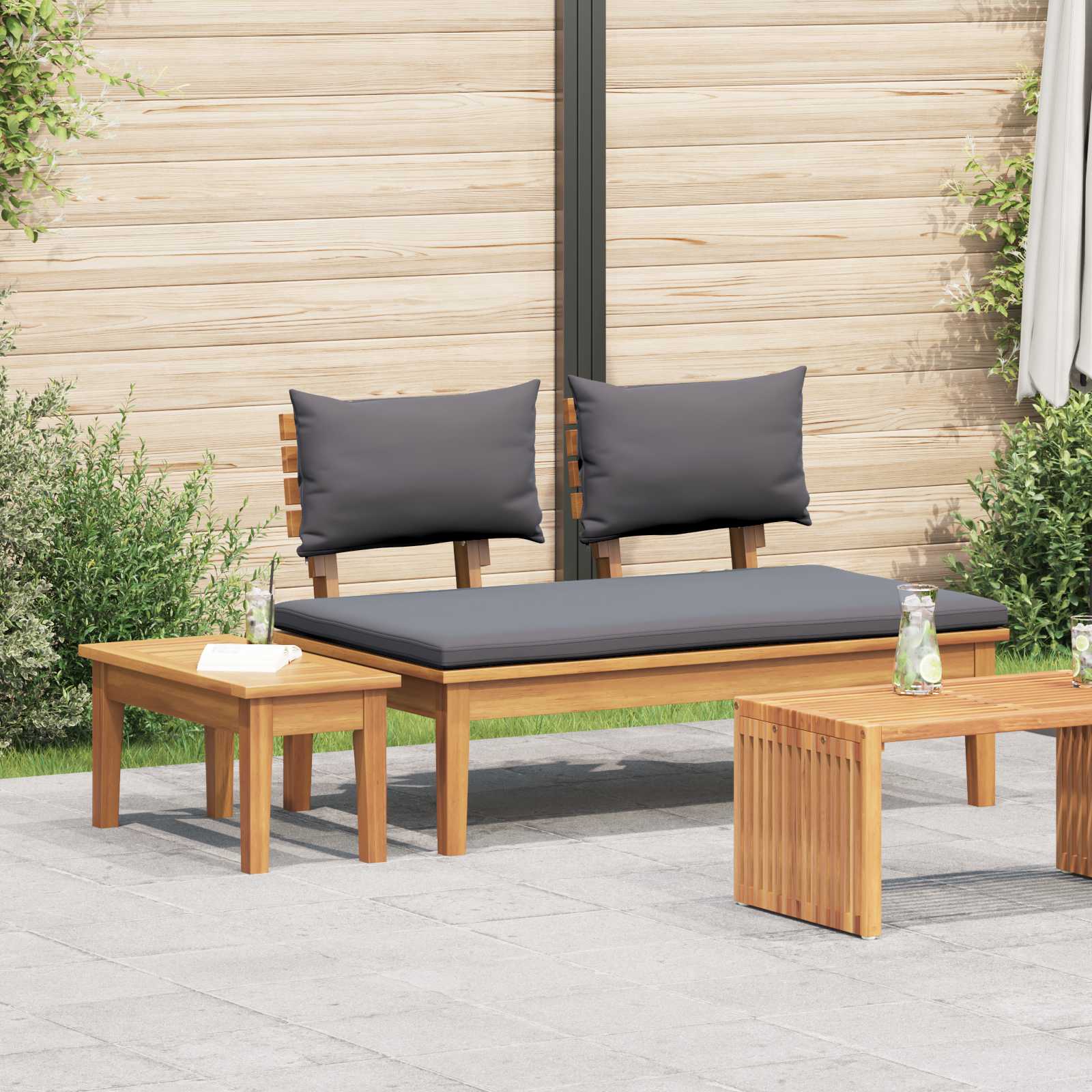Garden Bench 2 pcs Grey and Brown Solid Teak wood