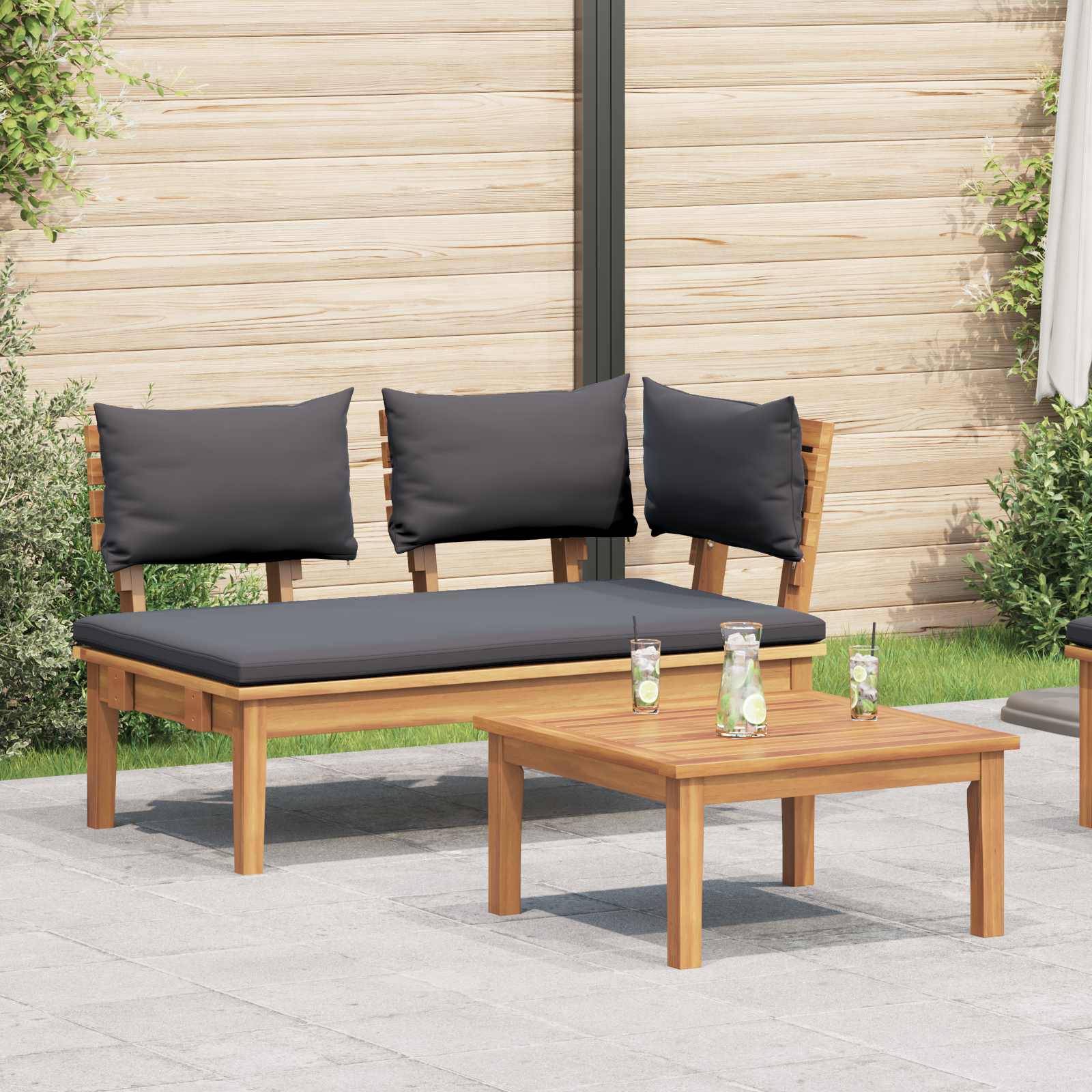 Garden Bench 2 pcs Grey and Brown Solid Teak wood