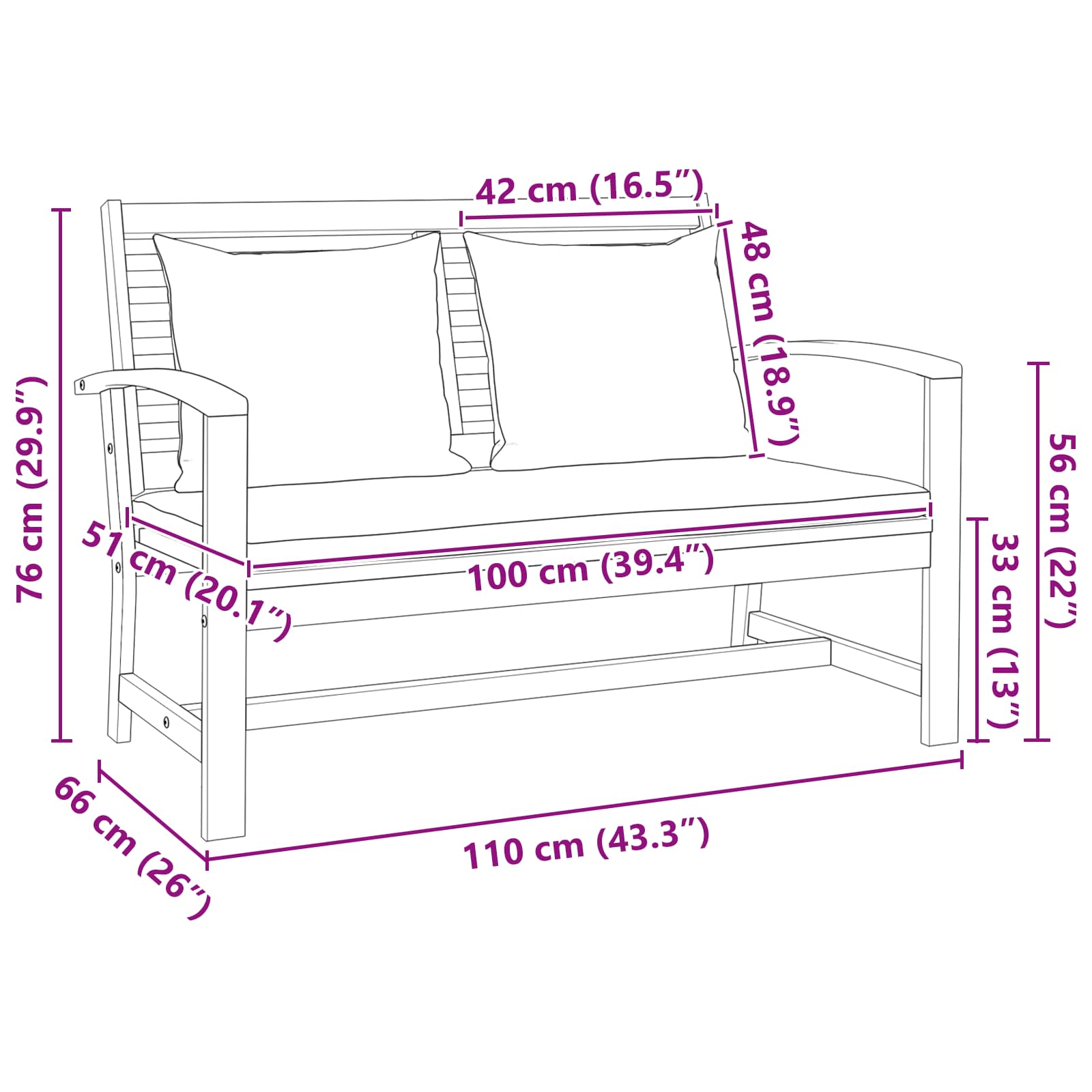 Garden Bench and Table Set with Cushion 2 Piece Solid Teak Wood
